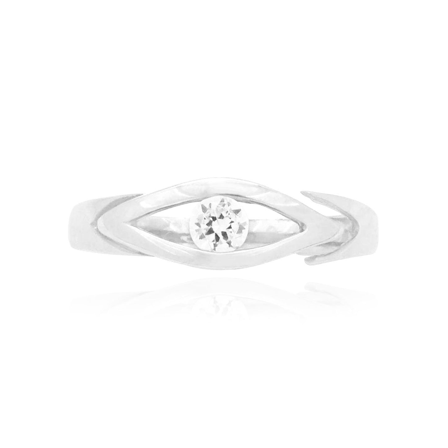 14K Yellow Gold & White CZ Evil Eye Midi Knuckle Ring 0.15Ct