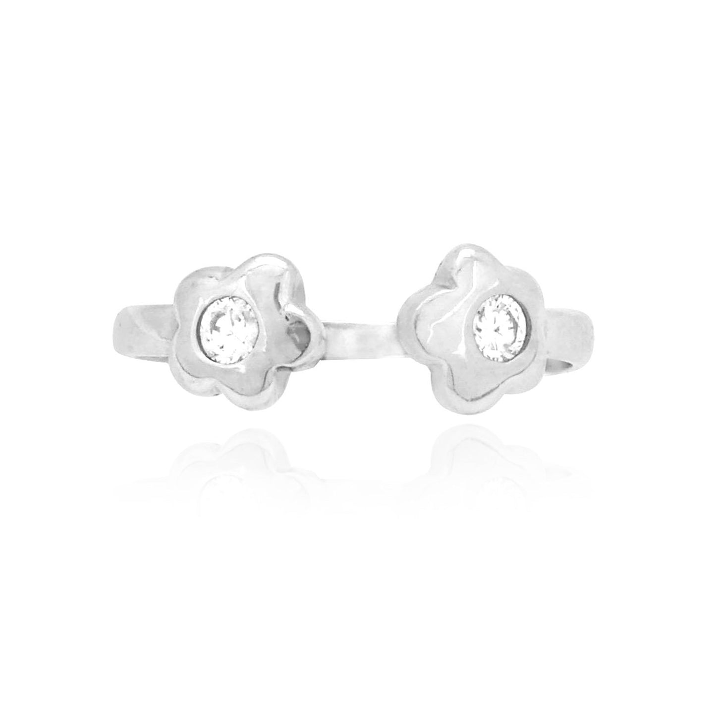 14k Gold Yellow White Midi Knuckle Simulated White Diamond Flower Ring 0.10Ct