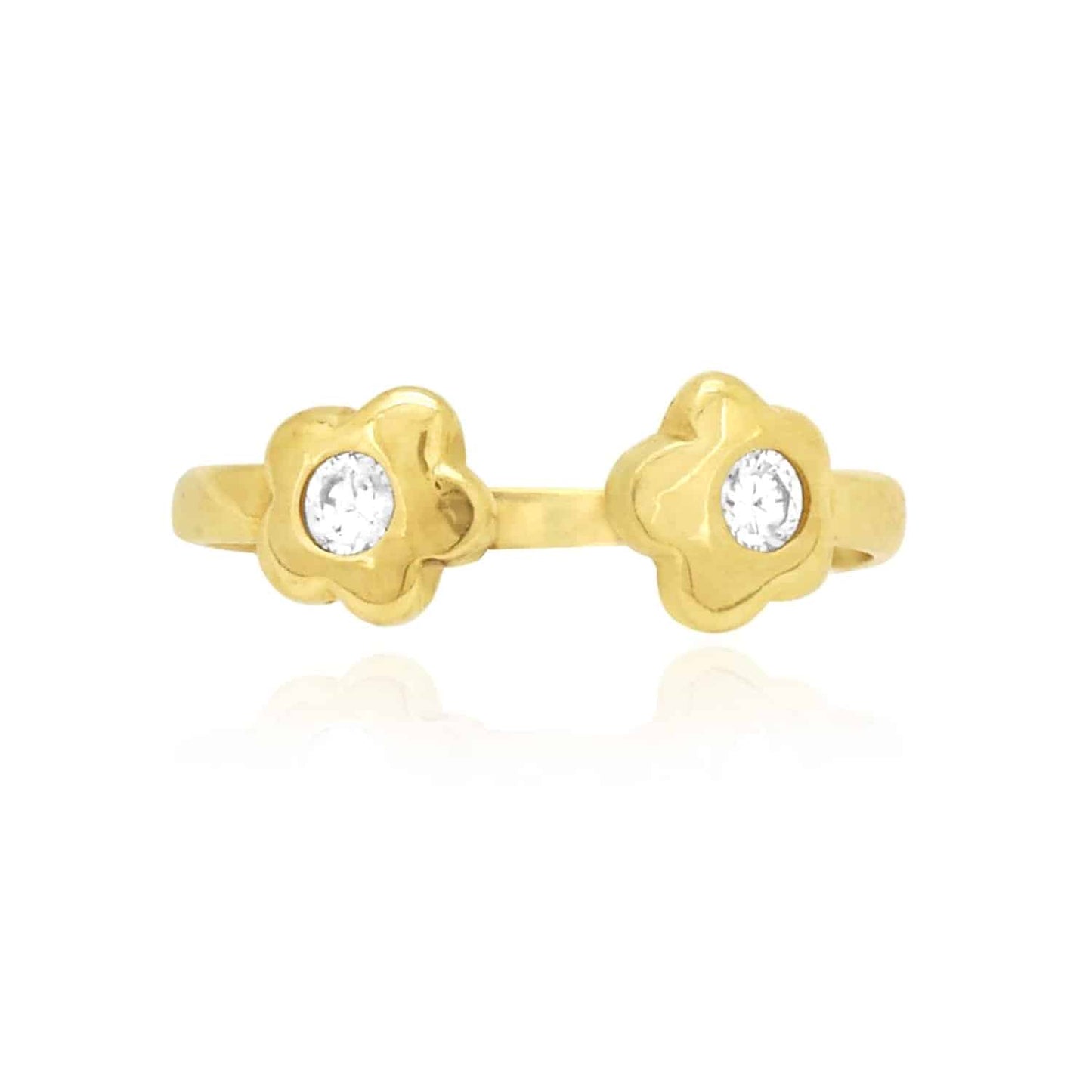 14k Gold Yellow White Midi Knuckle Simulated White Diamond Flower Ring 0.10Ct