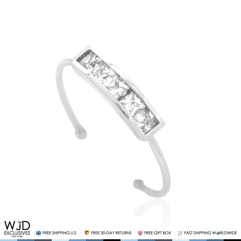 14k Gold Yellow White Princess Cut Bezel Simulated White Diamond Toe Ring 1Ct