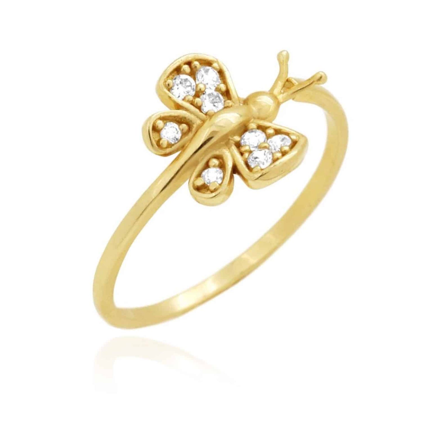 14k Gold Yellow White Simulated White Diamond Butterfly Midi Knuckle Ring 0.30Ct