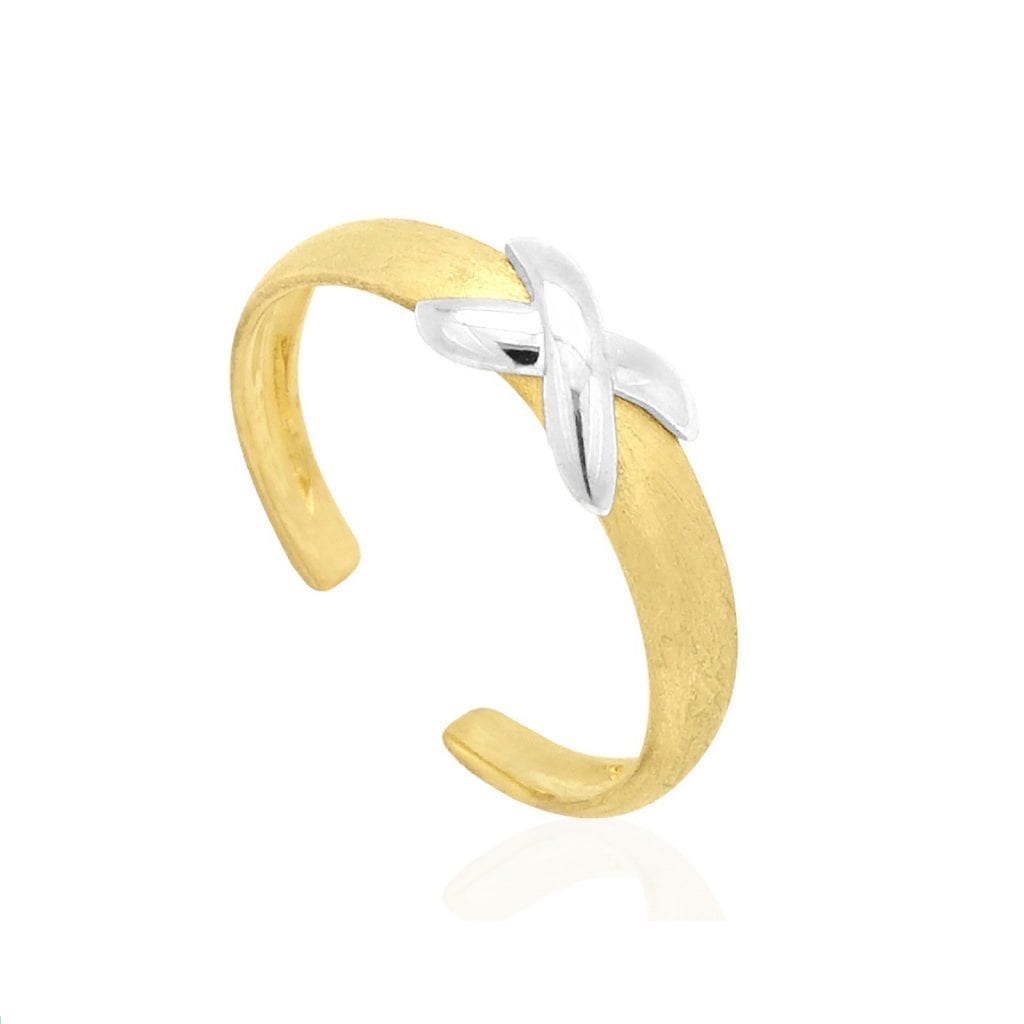 14k Gold Two-Tone Satin Finish XO Toe Ring (adjustable)