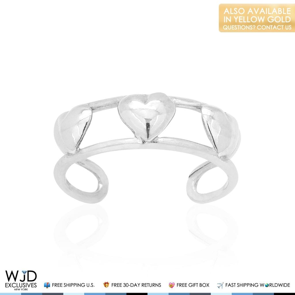 Solid 14k Gold Yellow White Heart Toe Ring Size 3 (adjustable)