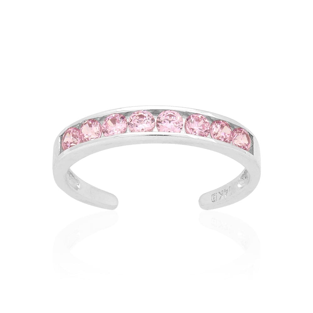 Solid 14k Gold Yellow White Round Cut Pink Topaz Fancy Toe Ring