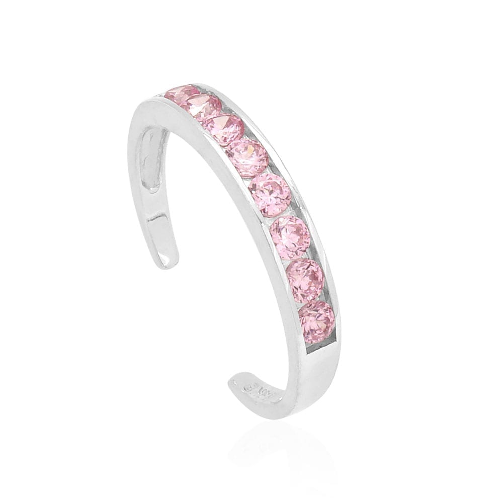 Solid 14k Gold Yellow White Round Cut Pink Topaz Fancy Toe Ring