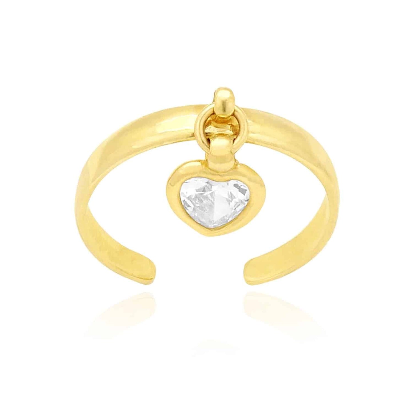 14k Gold Yellow & White Dangle Bezel Set Heart Shaped CZ Toe Ring