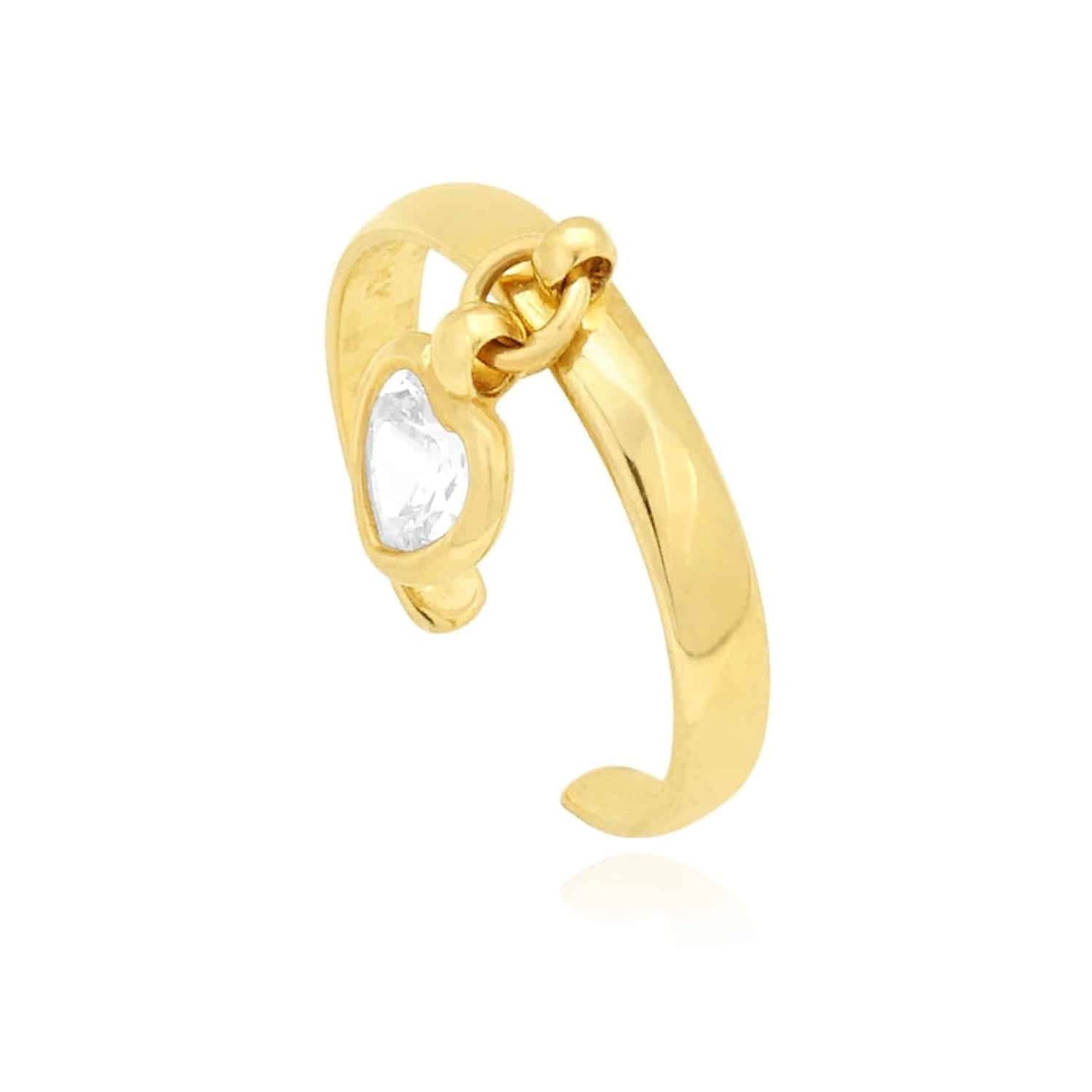 14k Gold Yellow & White Dangle Bezel Set Heart Shaped CZ Toe Ring
