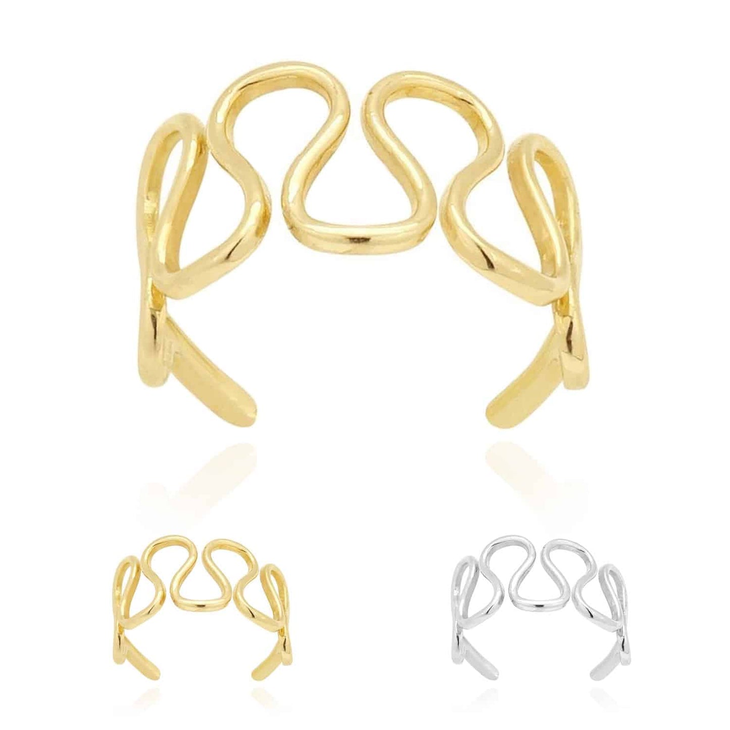 14k Gold Yellow White Squiggle Filigree Fancy Toe Ring