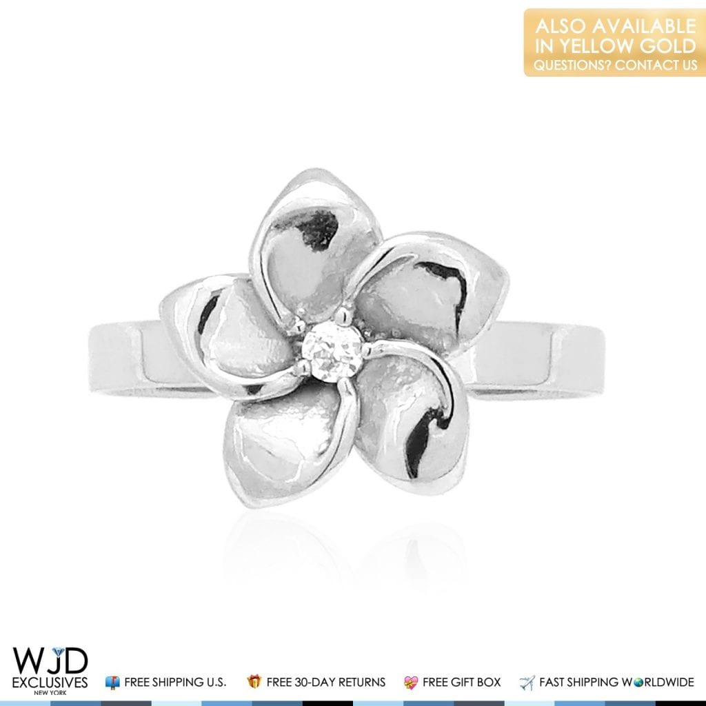 14k Gold Yellow White Round Cut 0.05Ct CZ Flower Fancy Toe Ring