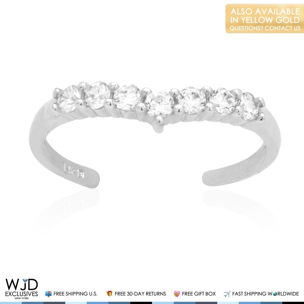 14k Gold Yellow White Round Cut 0.40Ct CZ Fancy Toe Ring
