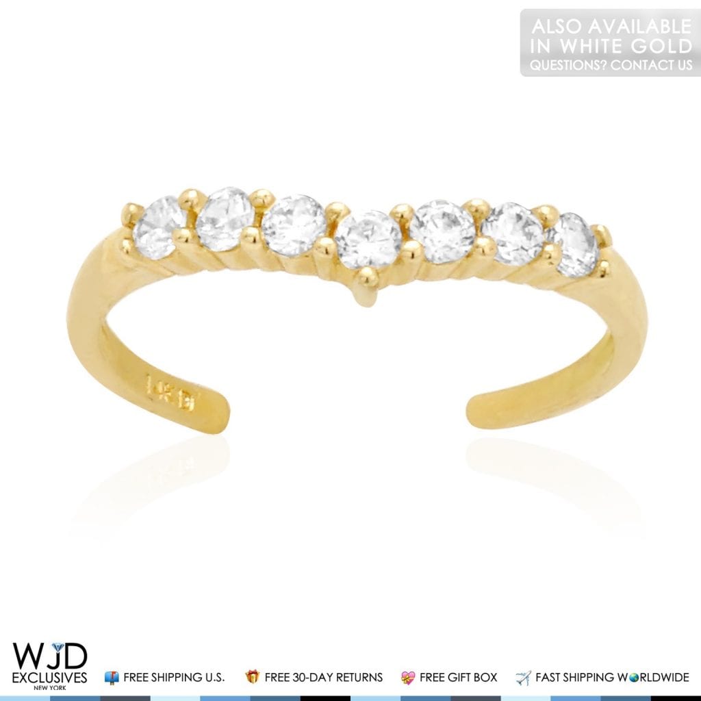 14k Gold Yellow White Round Cut 0.40Ct CZ Fancy Toe Ring