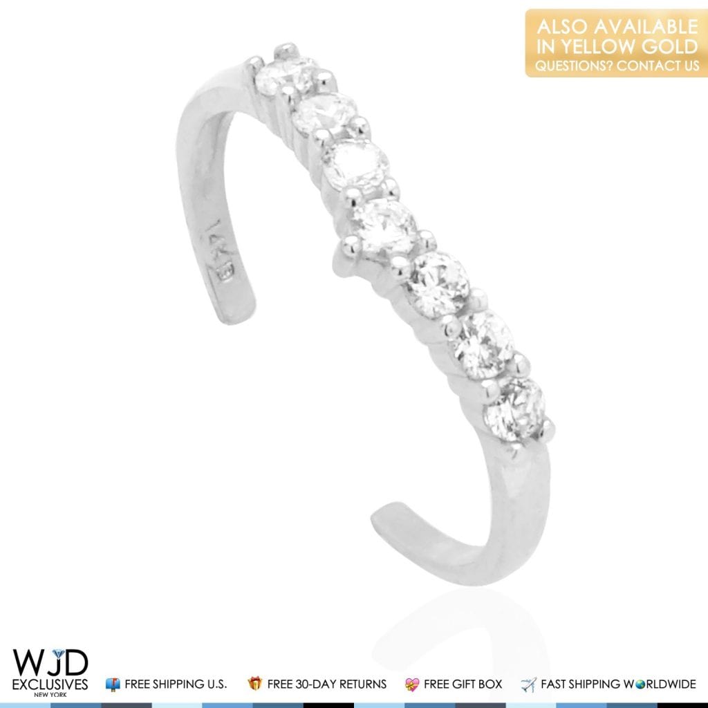 14k Gold Yellow White Round Cut 0.40Ct CZ Fancy Toe Ring