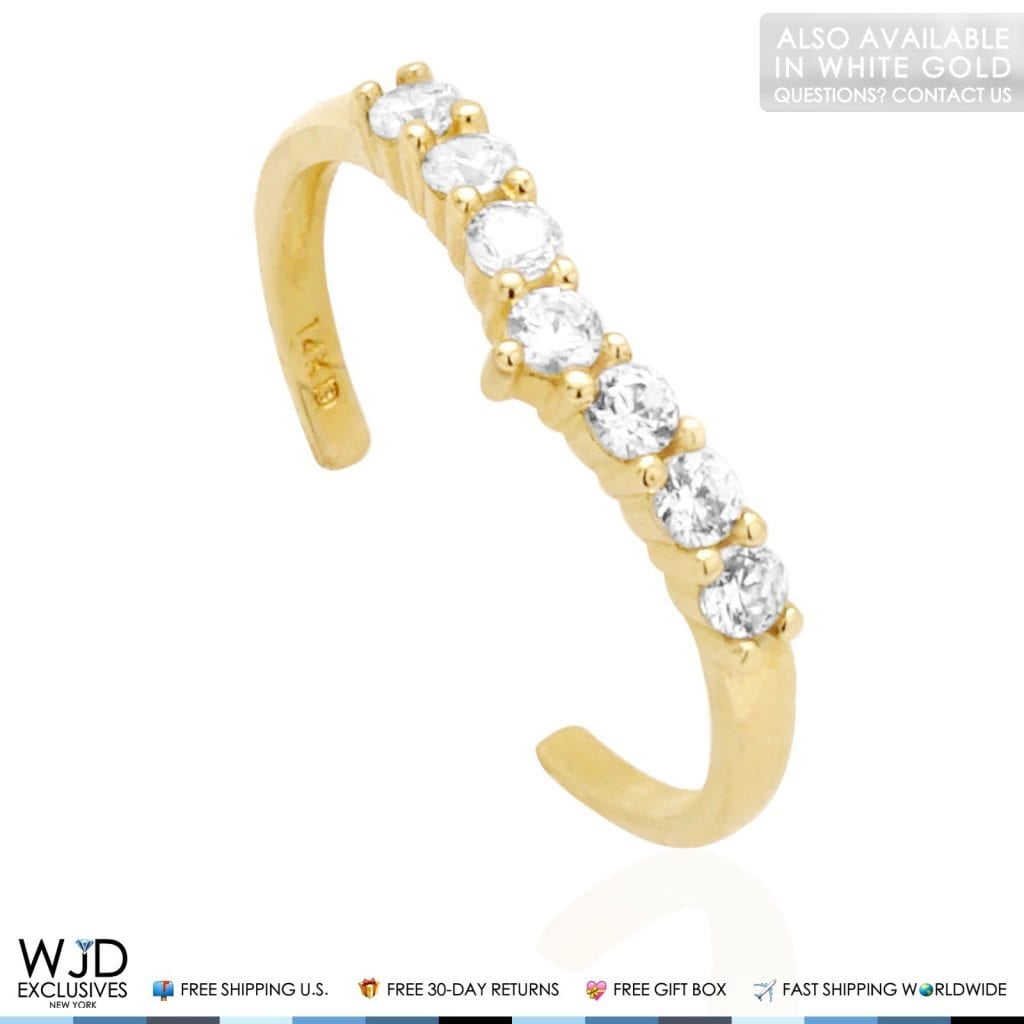 14k Gold Yellow White Round Cut 0.40Ct CZ Fancy Toe Ring