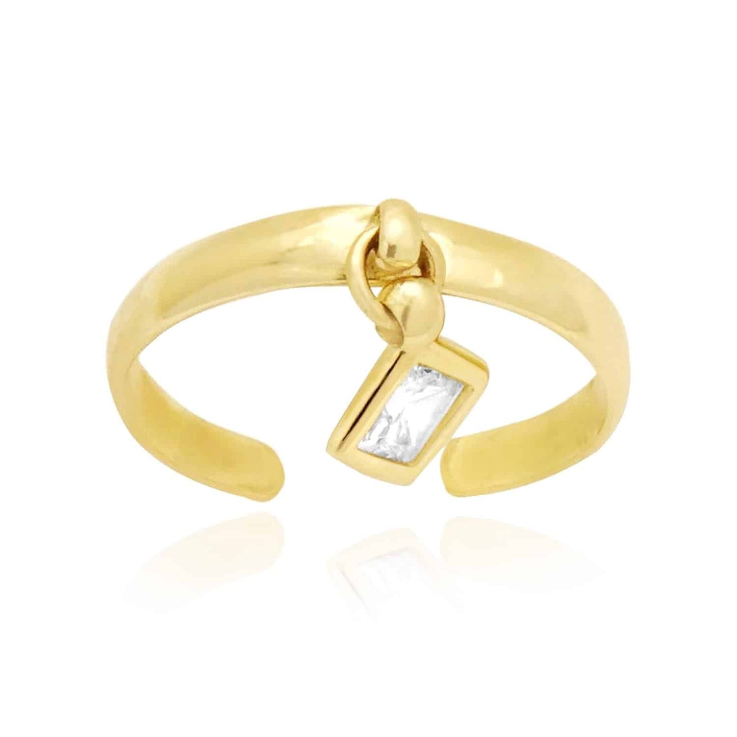 14k Gold Yellow & White Dangle Bezel Set Princess Cut CZ Toe Ring