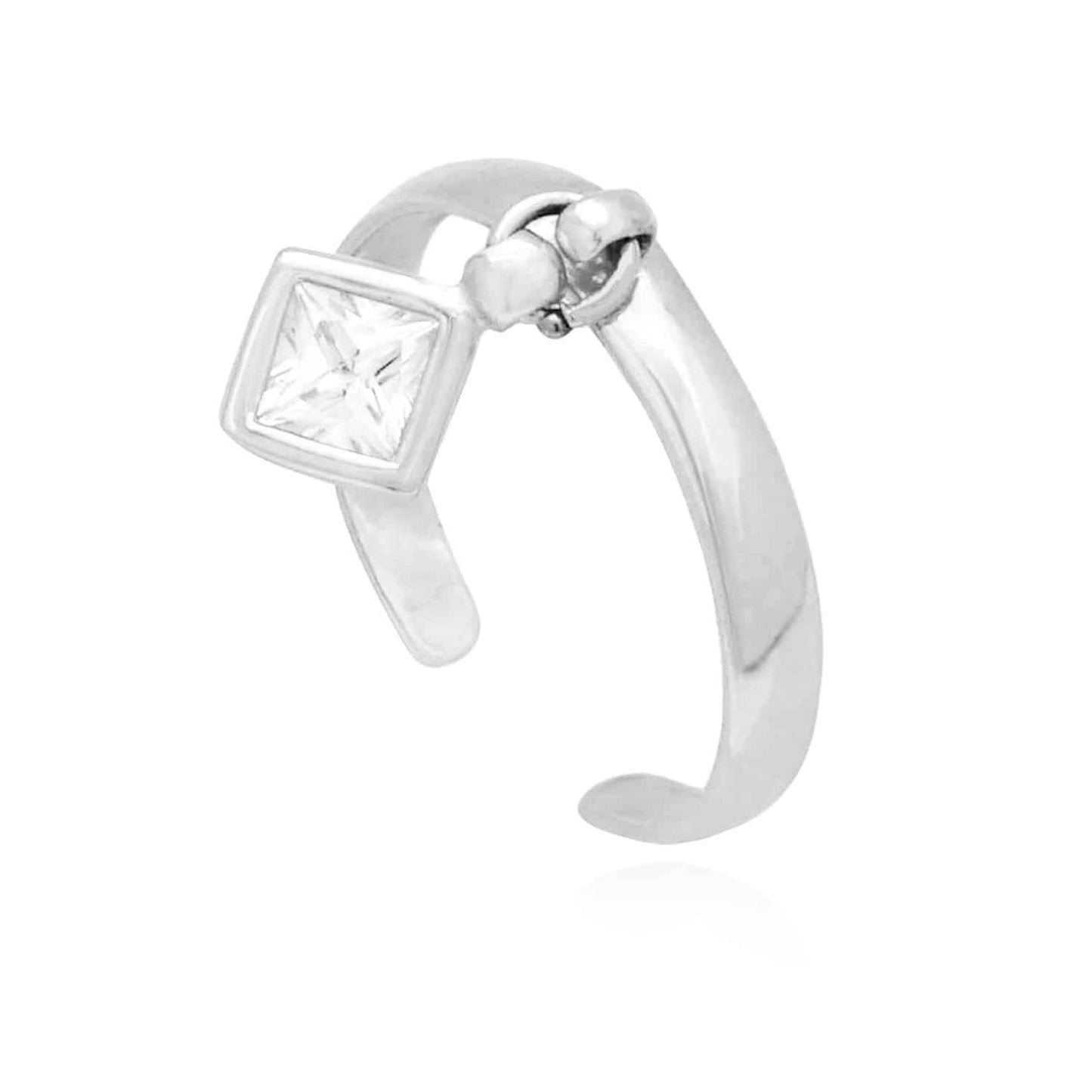 14k Gold Yellow & White Dangle Bezel Set Princess Cut CZ Toe Ring