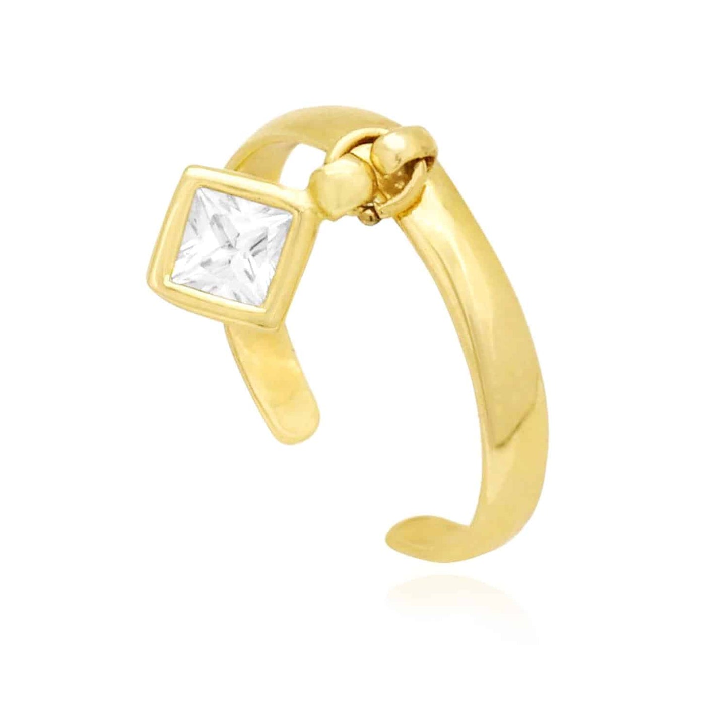 14k Gold Yellow & White Dangle Bezel Set Princess Cut CZ Toe Ring