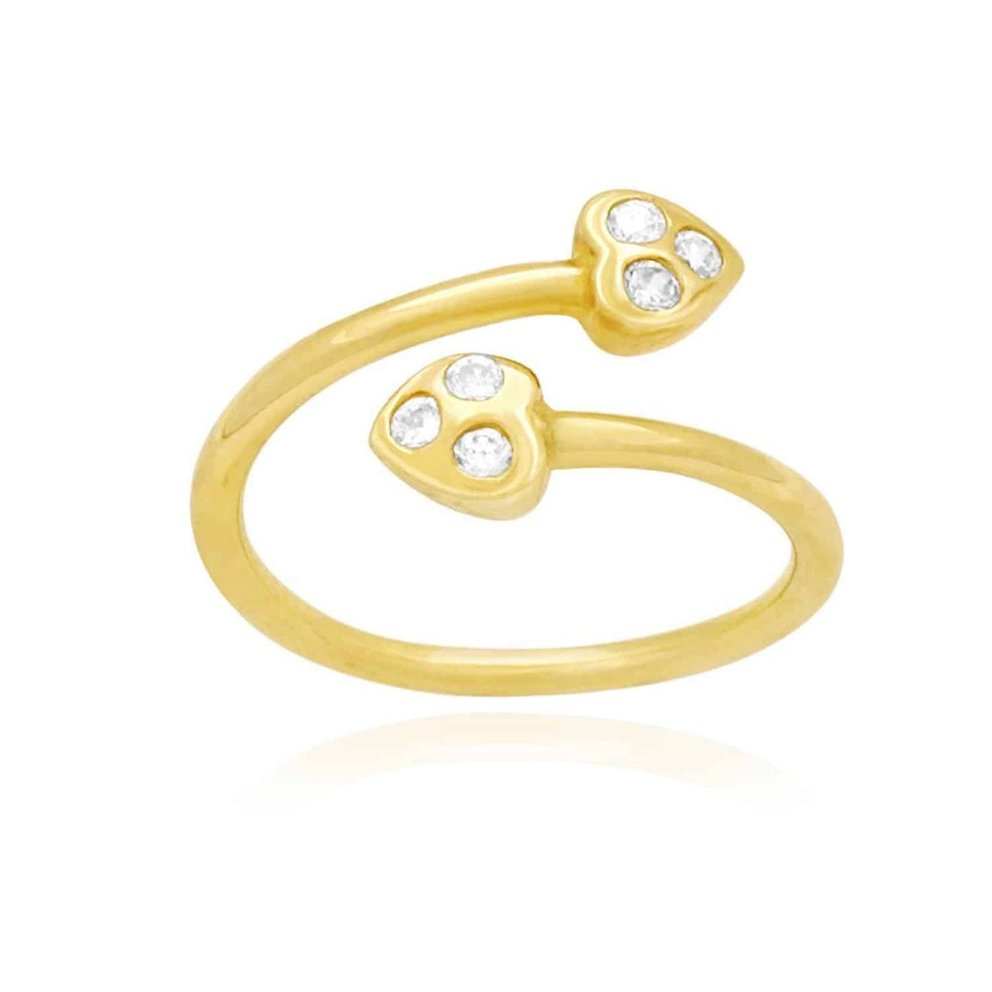 14k Gold Yellow White Round Cut CZ Heart Midi Knuckle Ring 0.15Ct