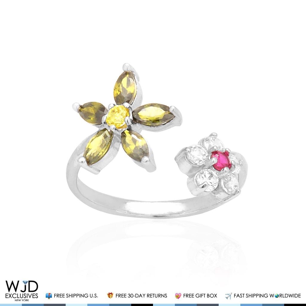 14k Real Gold Yellow White Gemstone Ruby Flower Midi Knuckle Ring 1.80Ct