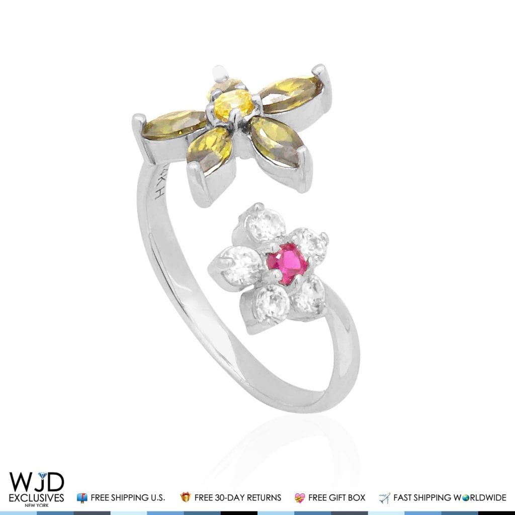 14k Real Gold Yellow White Gemstone Ruby Flower Midi Knuckle Ring 1.80Ct