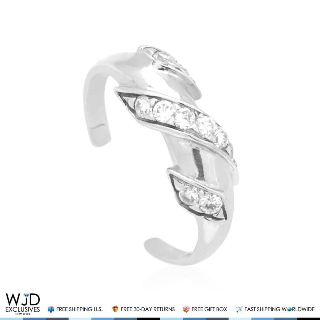 14k Gold Yellow White Bezel 0.25Ct CZ Twist Fancy Toe Ring