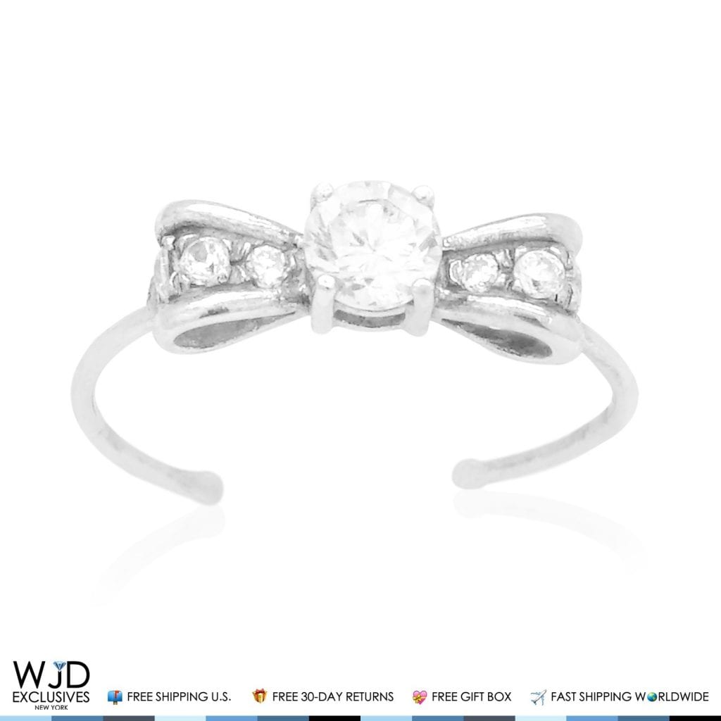 14k Gold Yellow White Round Cut Simulated White Diamond Bow Tie Toe Ring 0.30Ct