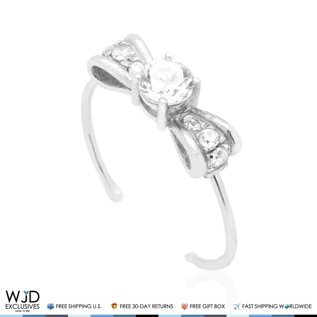 14k Gold Yellow White Round Cut Simulated White Diamond Bow Tie Toe Ring 0.30Ct