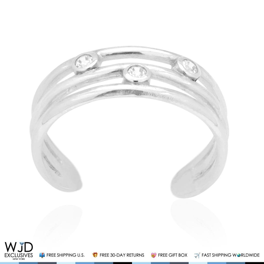 14k Gold Yellow White Round Cut Bezel Set CZ Toe Ring 0.10Ct