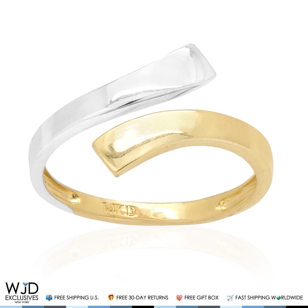 Solid 14k Gold Yellow And White Two Tone Fancy Midi Knuckle Ring