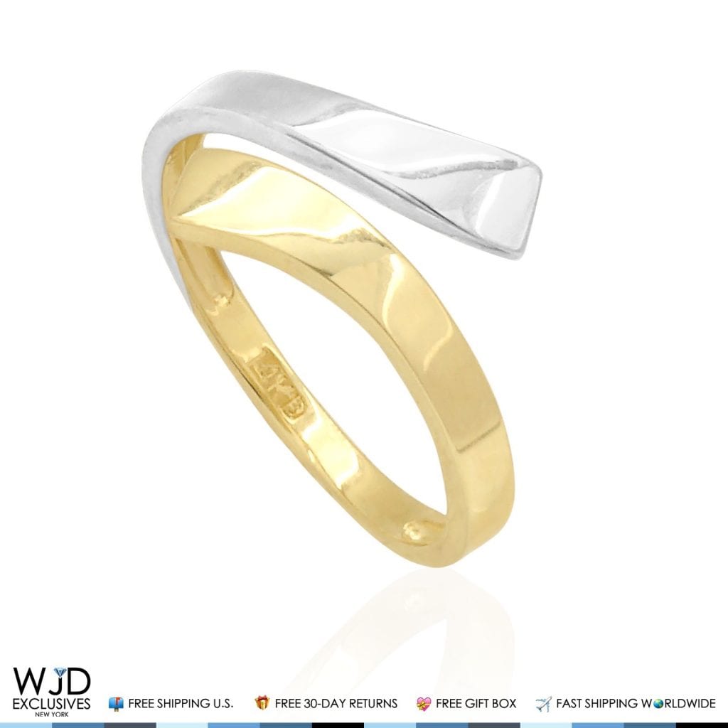 Solid 14k Gold Yellow And White Two Tone Fancy Midi Knuckle Ring