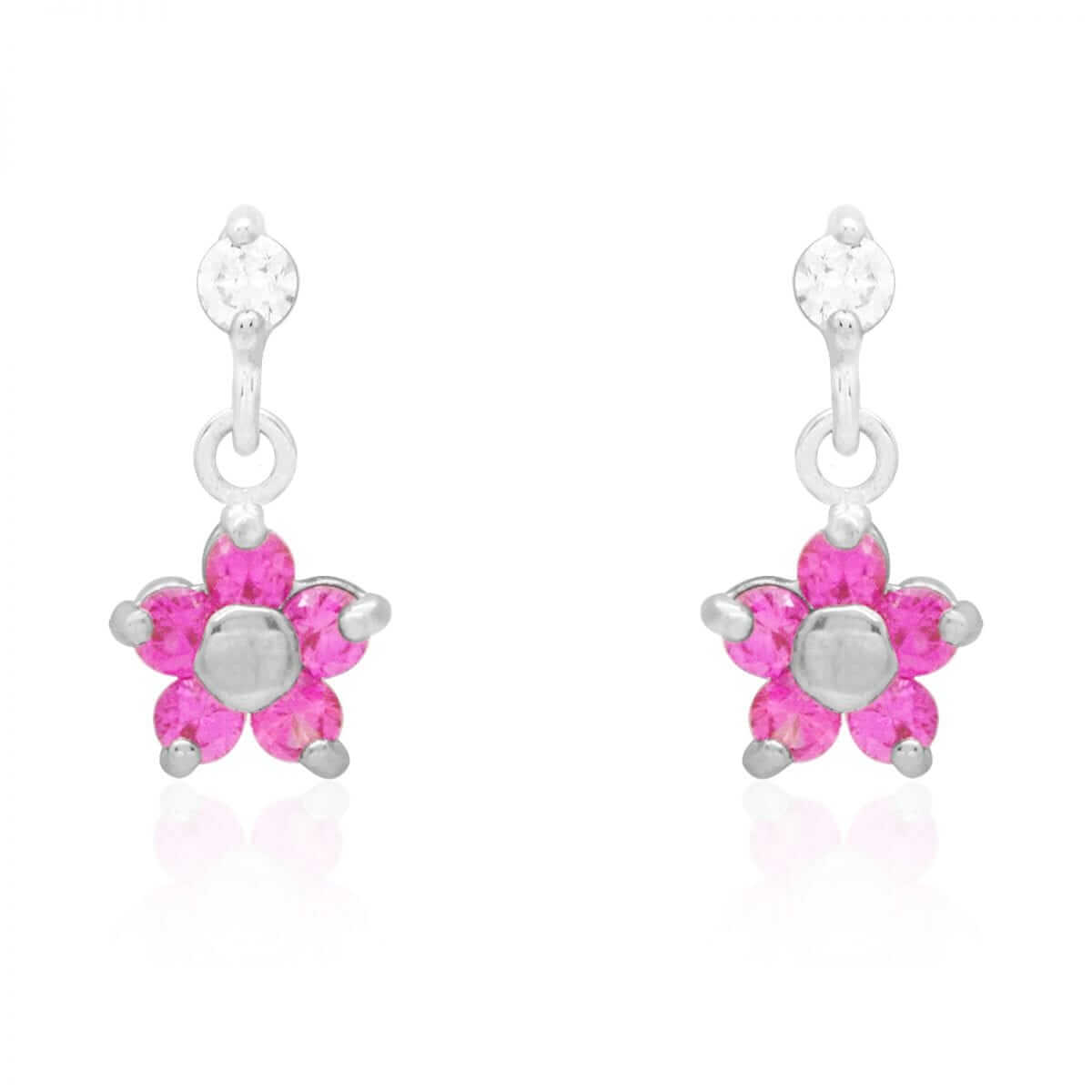 Kids 14K Yellow White Gold Ruby Flower Screw Back Earrings