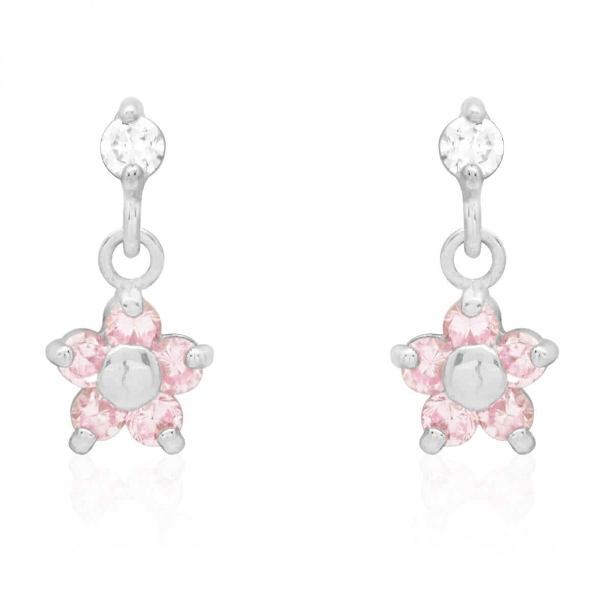 Kids 14K Yellow White Gold Pink Tourmaline Flower Dangle Earrings