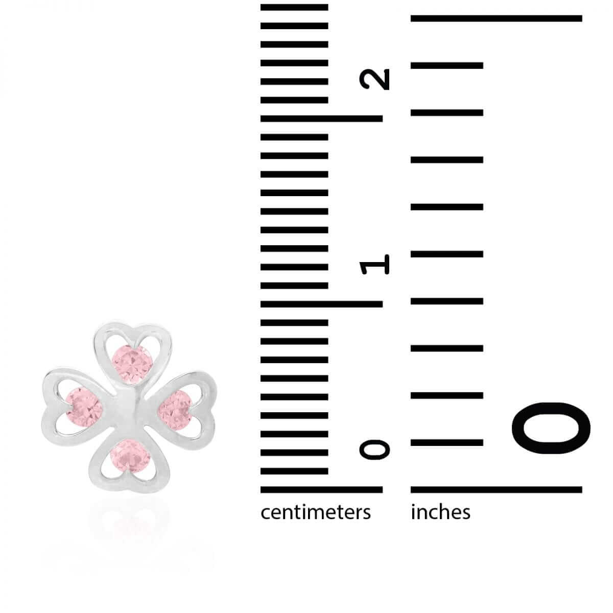 14k White Gold Lucky Charm Pink Tourmaline Clover Baby Screwback Stud Earrings