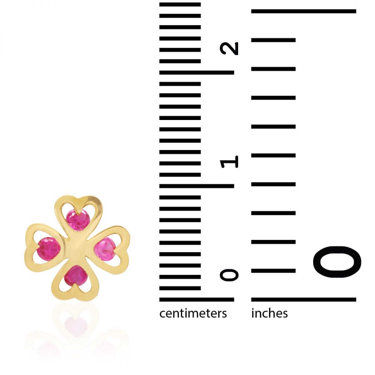 Round Ruby Four Leaf Clover 14k Yellow Gold Lucky Charm Screwback Stud Earrings