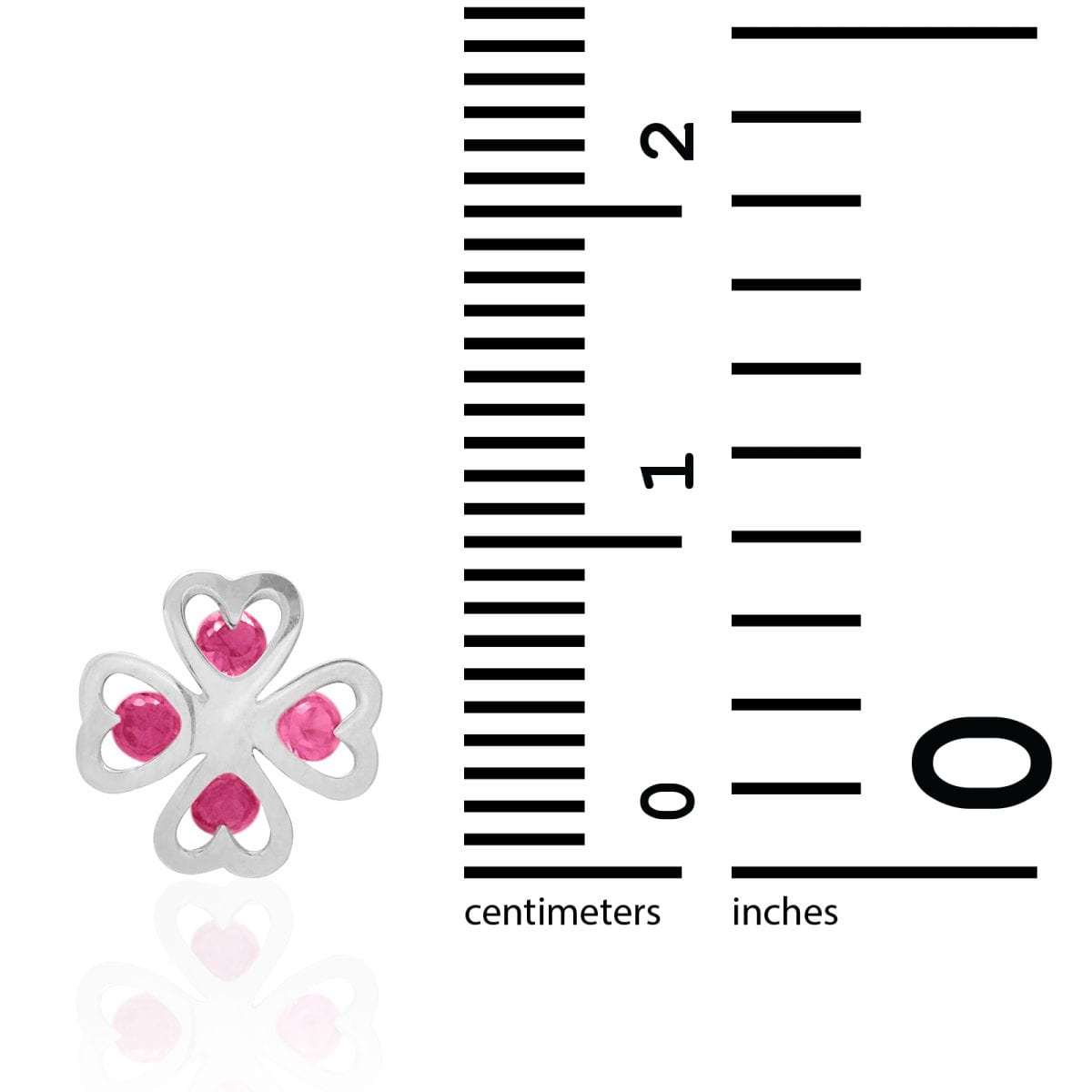 Ruby Four Leaf Clover Lucky Charm Baby Screwback Stud Earrings 14k White Gold