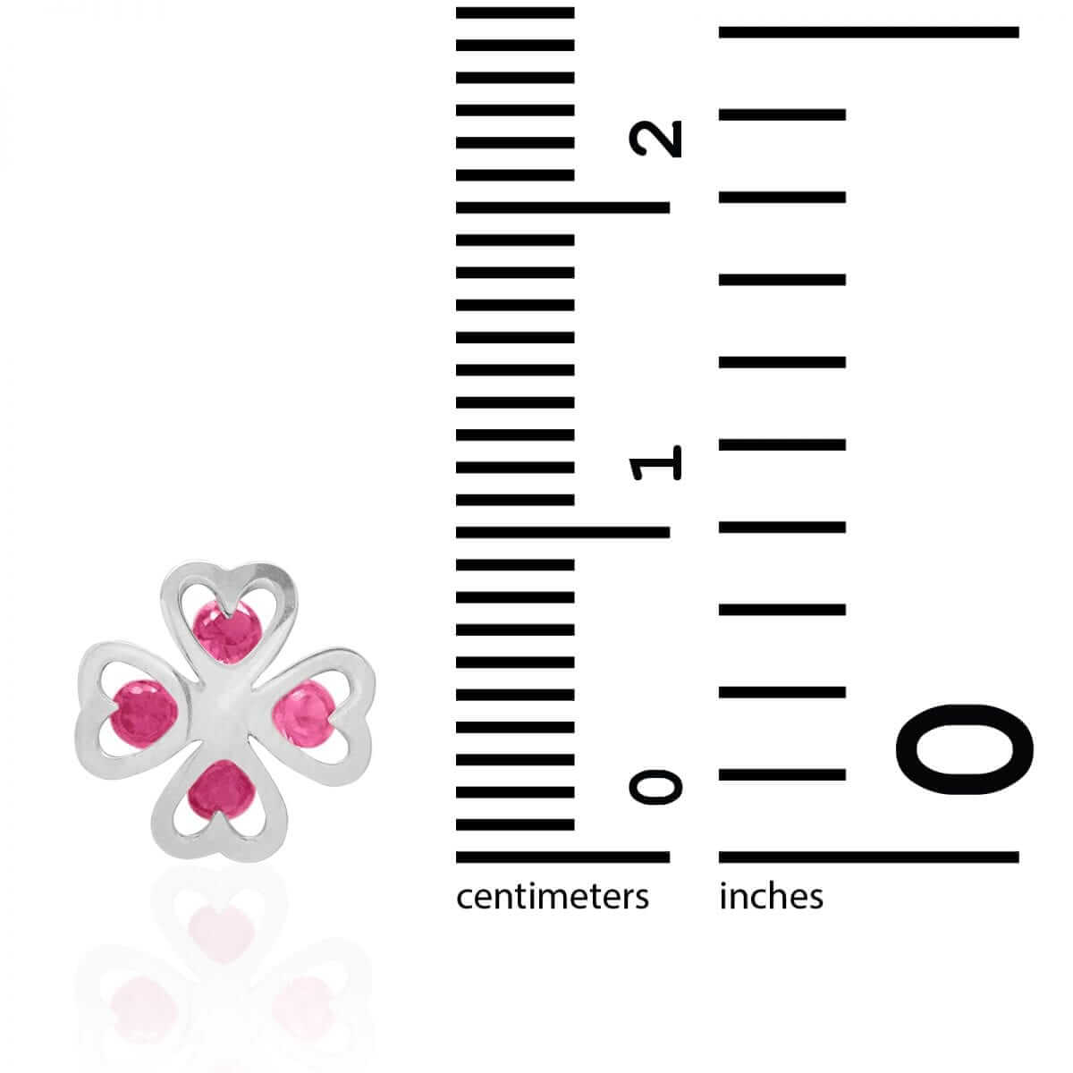 Ruby Four Leaf Clover Lucky Charm Baby Screwback Stud Earrings 14k White Gold