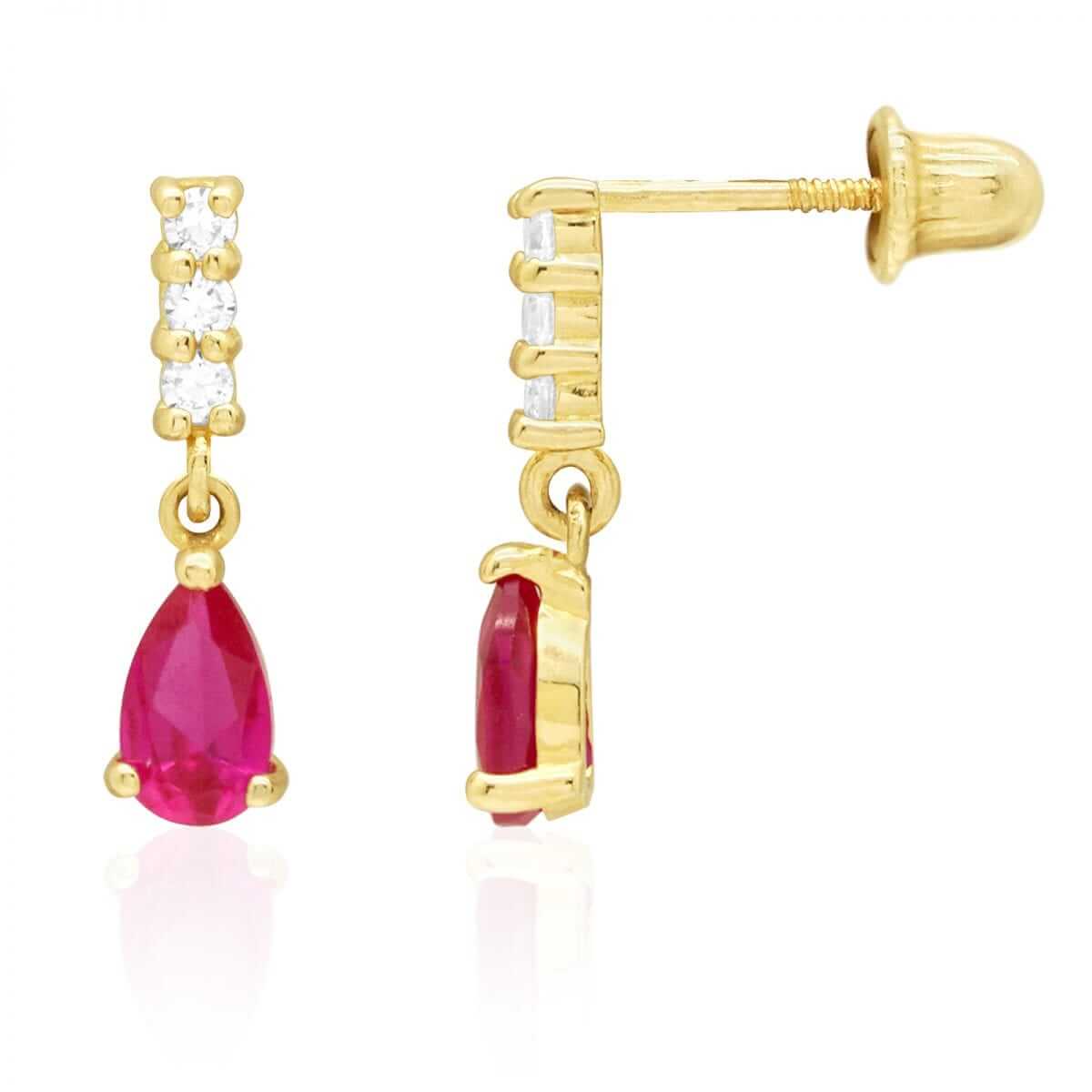 14K Gold Teardrop CZ White Screw Back Earrings 12mm