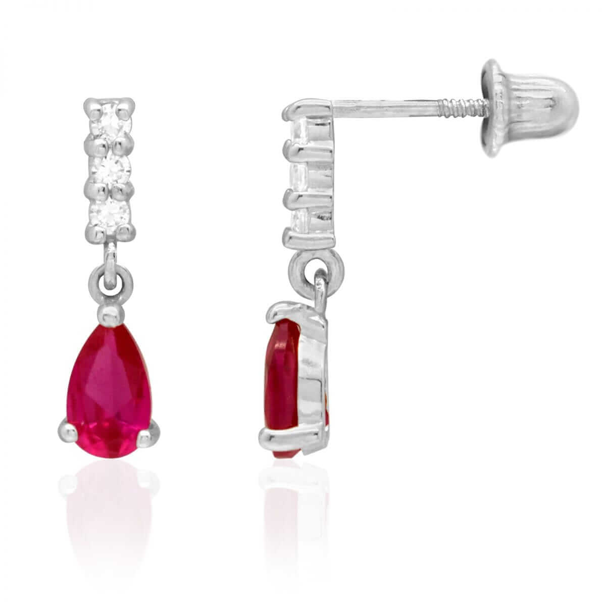 14K Gold Teardrop CZ White Screw Back Earrings 12mm