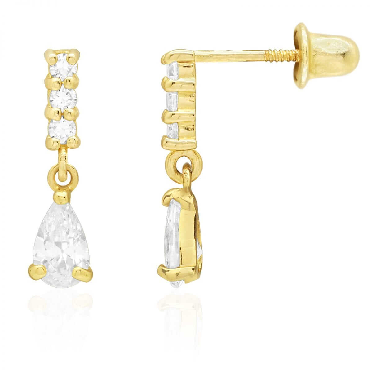 14K Gold Teardrop CZ White Screw Back Earrings 12mm