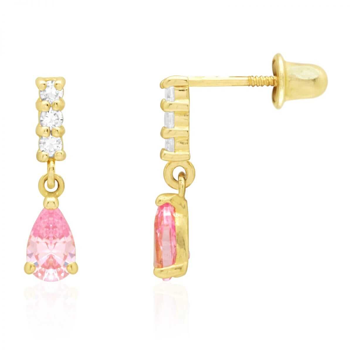 14K Gold Teardrop CZ White Screw Back Earrings 12mm