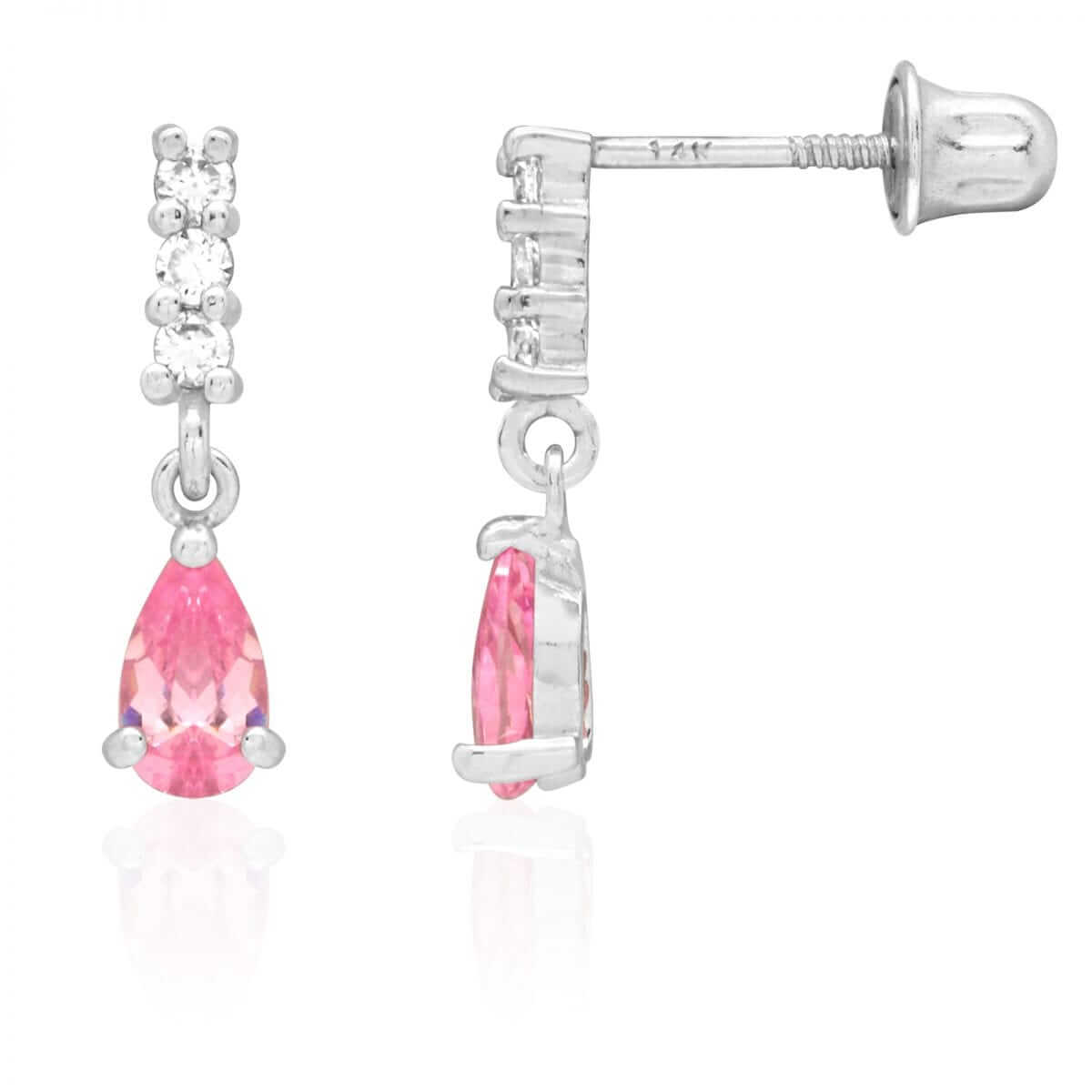 14K Gold Teardrop CZ White Screw Back Earrings 12mm