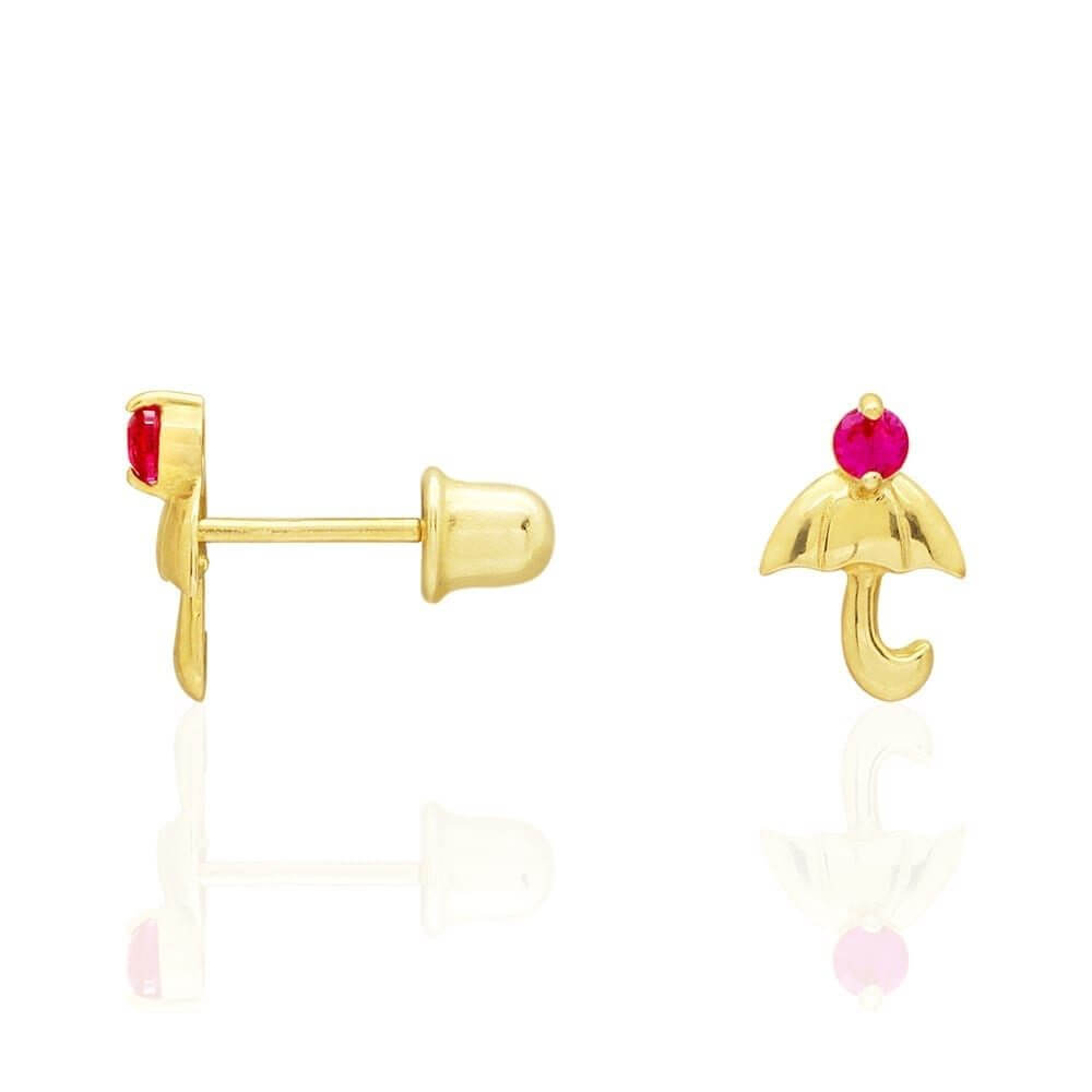 14K White Gold Gold CZ Umbrella Screw Back Stud Earrings