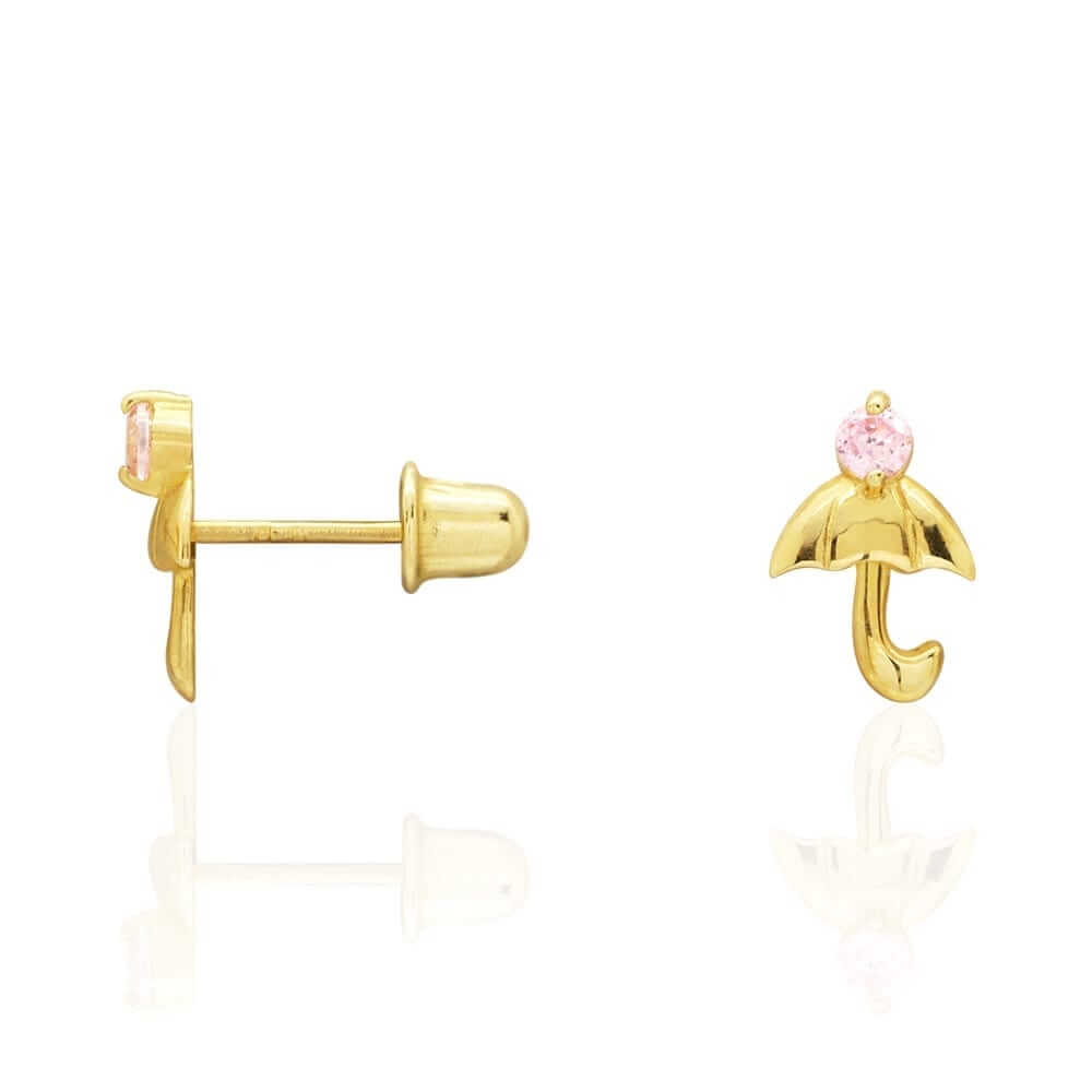 14K White Gold Gold CZ Umbrella Screw Back Stud Earrings