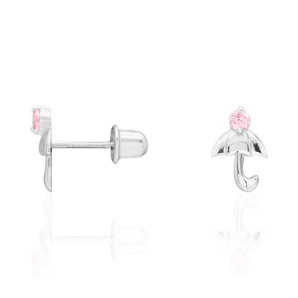 14K White Gold Gold CZ Umbrella Screw Back Stud Earrings