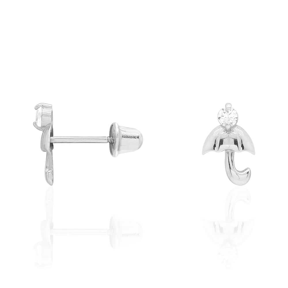 14K White Gold Gold CZ Umbrella Screw Back Stud Earrings