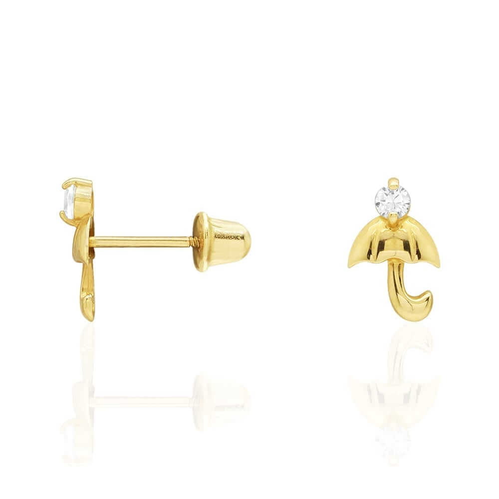 14K White Gold Gold CZ Umbrella Screw Back Stud Earrings
