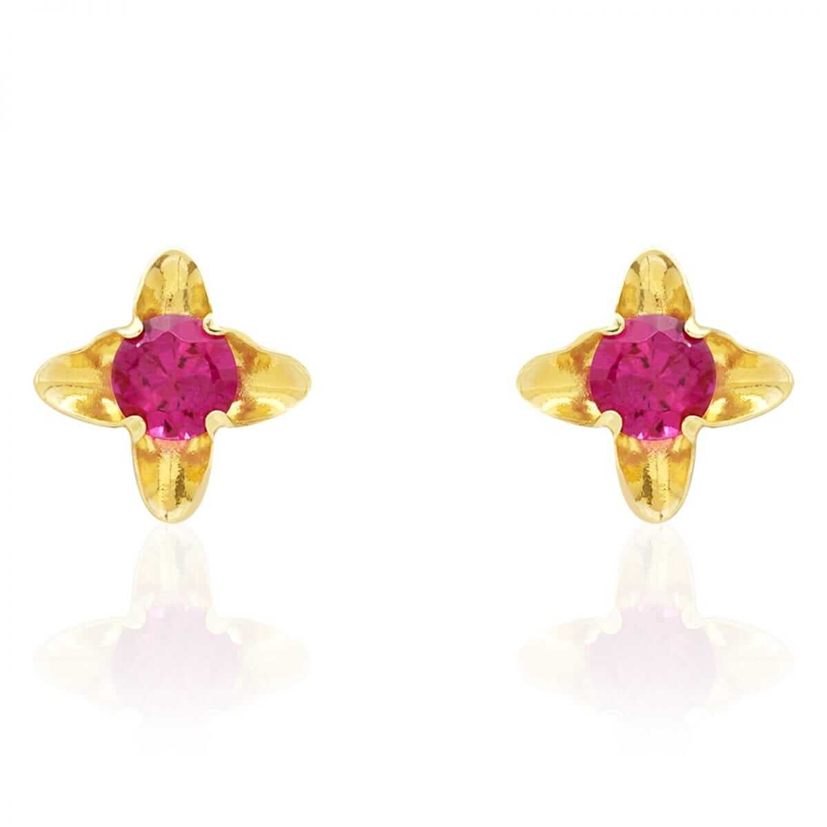 14k Yellow Gold Round-Cut Ruby Flower Baby Screwback Stud Gemstone Earrings 5mm