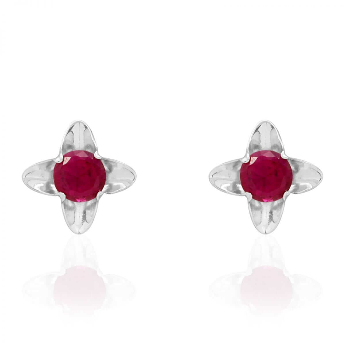 Round-Cut Ruby Gemstone Flower Baby Screwback Stud Earrings 5mm 14k White Gold