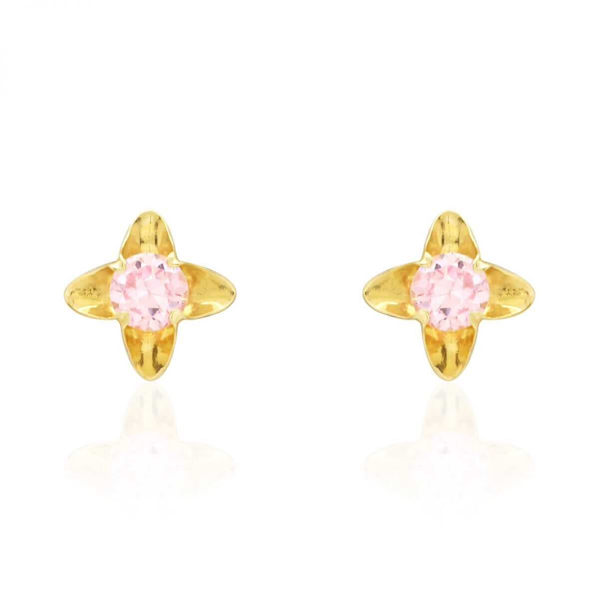 14K Gold Round-Cut Pink Tourmaline Flower Screwback Stud Earrings 5mm