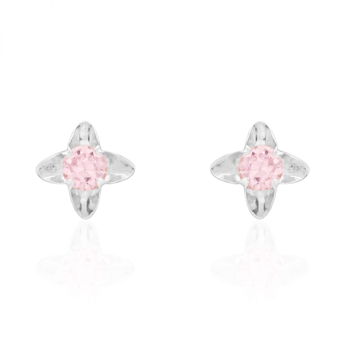 Round Cut Pink Tourmaline Flower Baby Screwback Stud Earrings 14k White Gold 5mm