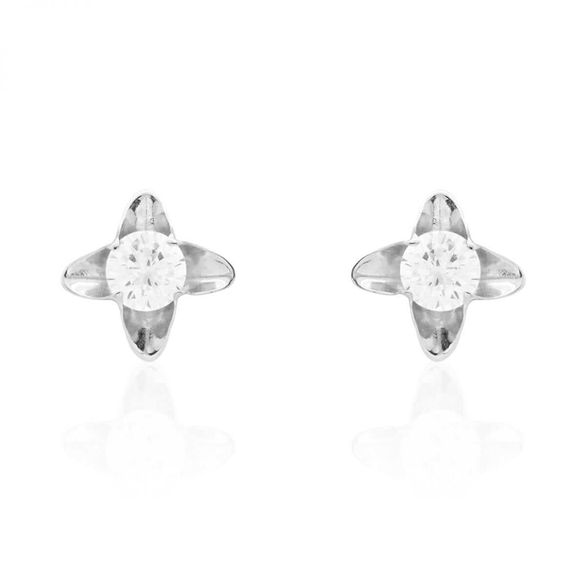 Round-Cut White Zircon Flower Baby Screwback Stud Earrings 14k White Gold 5mm